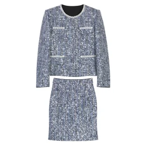 New fashion and elegant light luxury heavy industry pearl sequin temperament jacket + skirt two-piece suit