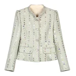 New fashionable and elegant celebrity heavy industry bead sequin temperament small fragrance round neck single-breasted jacket
