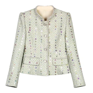 New fashionable and elegant celebrity heavy industry bead sequin temperament small fragrance round neck single-breasted jacket