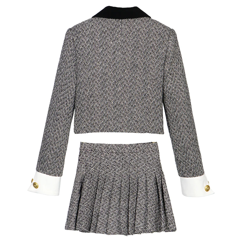 New fashionable and elegant celebrity high-end temperament college style design small fragrance jacket + pleated skirt suit - Image 2