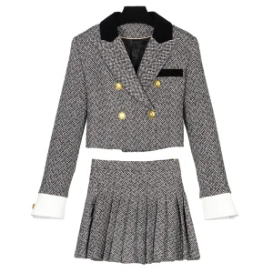 New fashionable and elegant celebrity high-end temperament college style design small fragrance jacket + pleated skirt suit