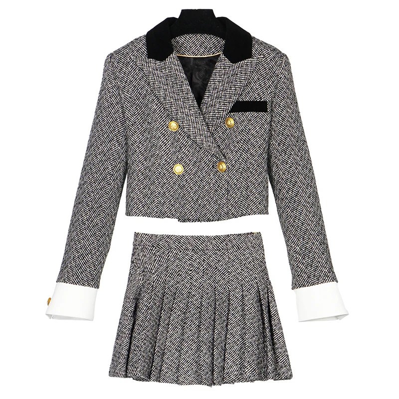 New fashionable and elegant celebrity high-end temperament college style design small fragrance jacket + pleated skirt suit