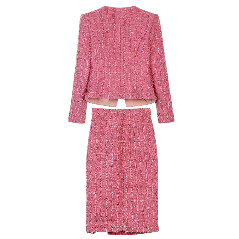 New fashionable and elegant celebrity round neck single-breasted small fragrant jacket + slim casual skirt suit - Image 2