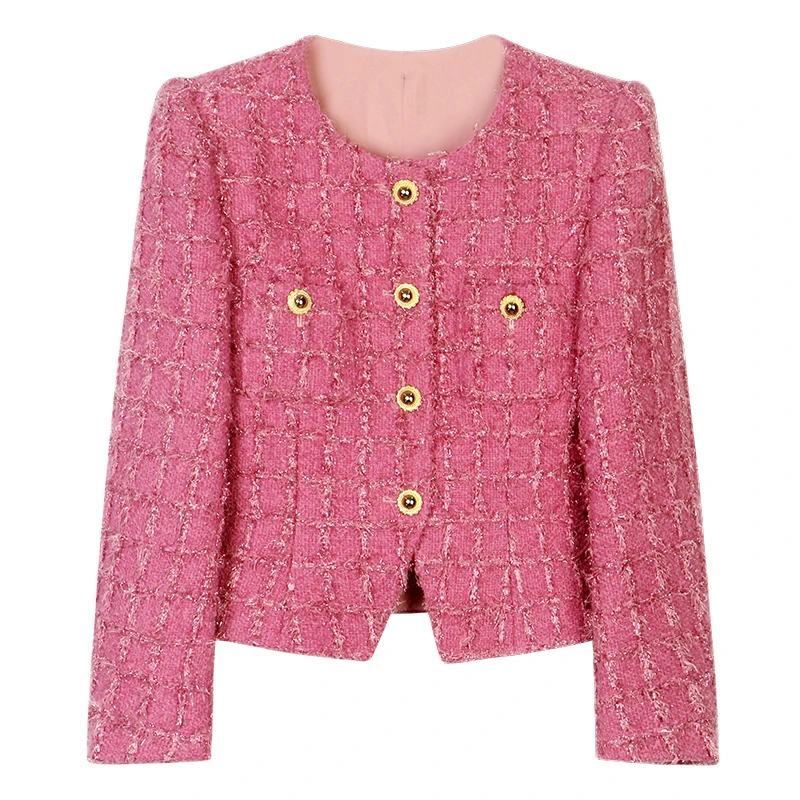 New fashionable and elegant celebrity round neck single-breasted small fragrant jacket + slim casual skirt suit - Image 3