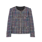 New fashionable and elegant color striped plaid small fragrance jacket celebrity braided tweed jacket top