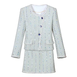 New fashionable and elegant light luxury celebrity heavy industry sequin temperament small fragrance jacket + skirt suit