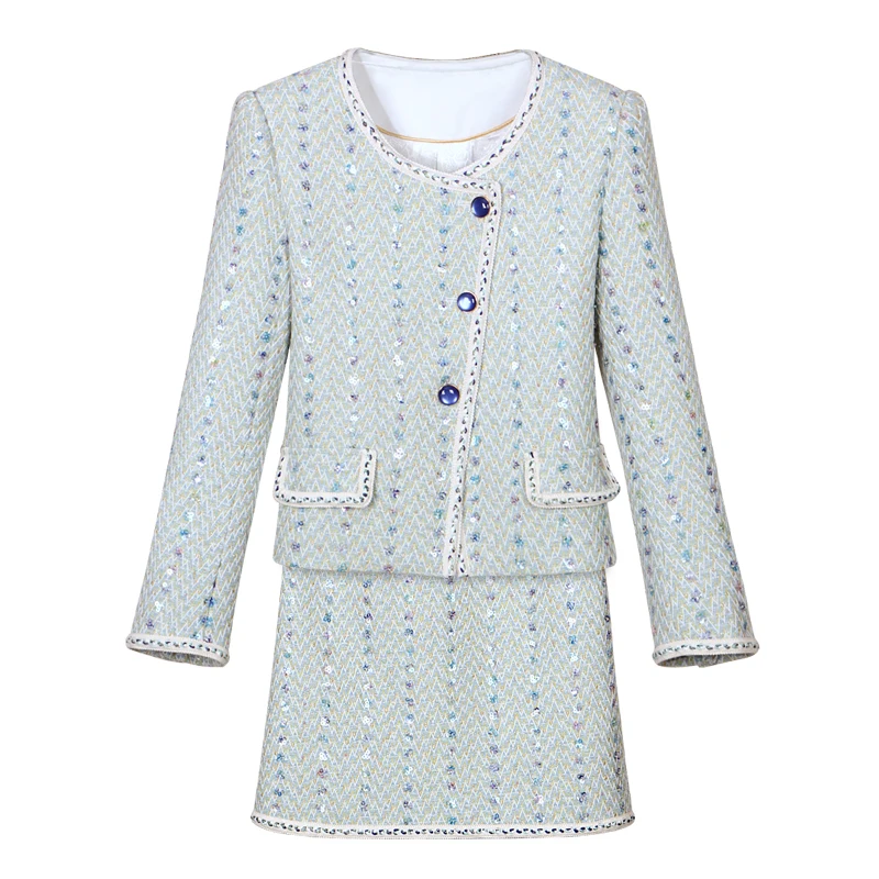 New fashionable and elegant light luxury celebrity heavy industry sequin temperament small fragrance jacket + skirt suit