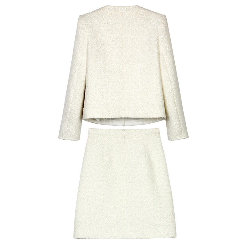 New fashionable and elegant light luxury socialite heavy industry nailed beaded temperament small fragrance jacket + skirt suit - Image 2