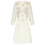 New fashionable and elegant light luxury socialite heavy industry nailed beaded temperament small fragrance jacket + skirt suit