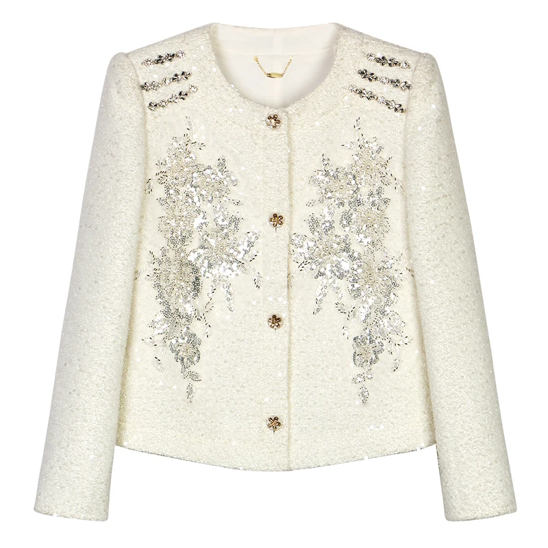 New fashionable and elegant light luxury socialite heavy industry nailed beaded temperament small fragrance jacket + skirt suit - Image 3