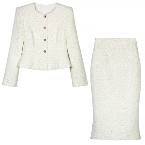 New fashionable and elegant light luxury socialite heavy industry sequin temperament small fragrance jacket + skirt suit