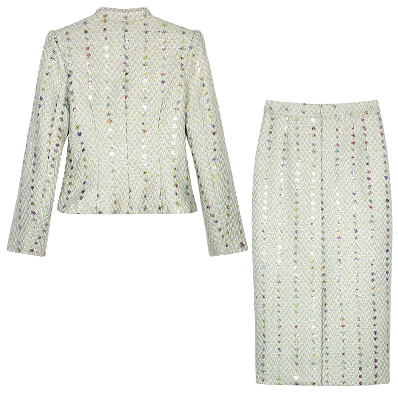 New fashionable and elegant light luxury socialite heavy industry sequin temperament small fragrance jacket + slim skirt suit - Image 2