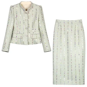 New fashionable and elegant light luxury socialite heavy industry sequin temperament small fragrance jacket + slim skirt suit