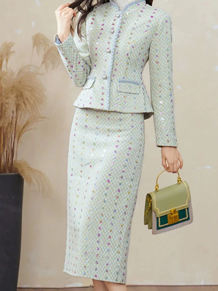 New fashionable and elegant light luxury socialite high-end heavy industry sequin temperament small fragrance style slim skirt - Image 5