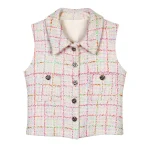 New fashionable and elegant pink age-reducing plaid socialite temperament lapel single-breasted small fragrance style vest