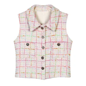 New fashionable and elegant pink age-reducing plaid socialite temperament lapel single-breasted small fragrance style vest
