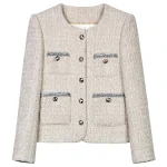 New fashionable and elegant retro celebrity high-end temperament design round neck single-breasted small fragrance jacket