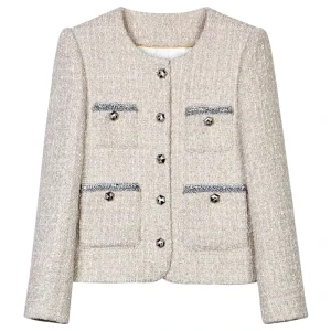 New fashionable and elegant retro celebrity high-end temperament design round neck single-breasted small fragrance jacket