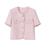 New fashionable romantic pink temperament Korean tweed short-sleeved shirt socialite tassel Little Fragrance short coat
