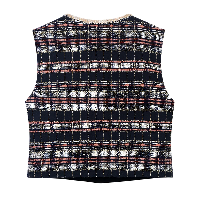 New fashionable temperament socialite high-class feeling Little Fragrance round collar single buckle colorful minority vest - Image 2