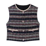 New fashionable temperament socialite high-class feeling Little Fragrance round collar single buckle colorful  minority vest