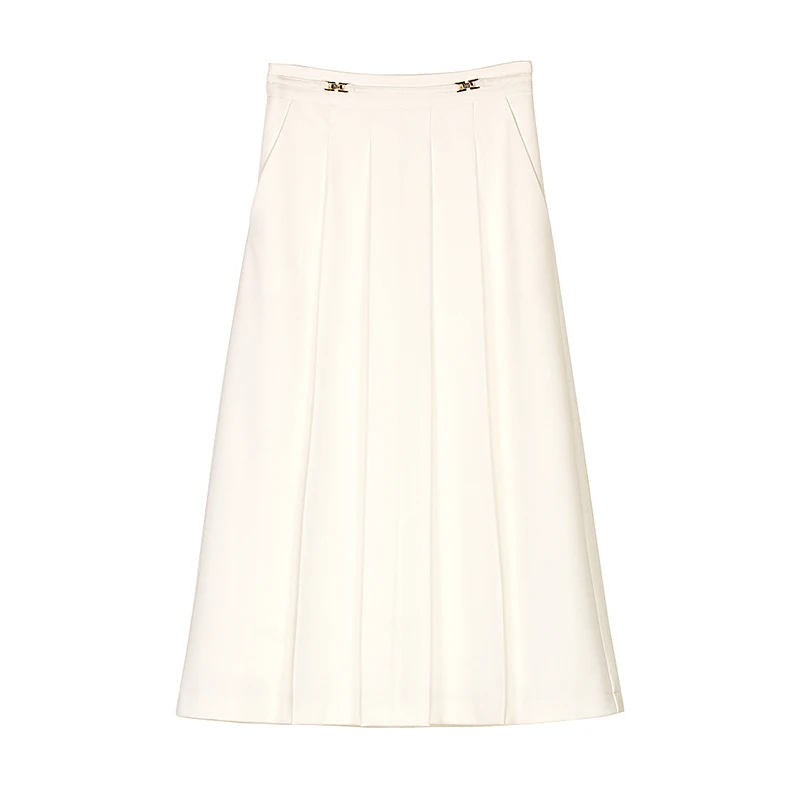 New product with elegant temperament TR bamboo fabric full of vitality and versatile hanging half skirt white pleated skirt