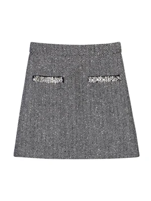 New style Zhao Liying's same style as the bright star herringbone small fragrance style heavy industry sequin temperament skirt