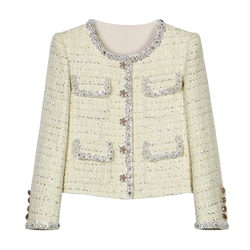 New style, fashionable, light luxury high-end retro heavy industry diamond-inlaid beads small fragrance jacket + slim skirt suit - Image 3