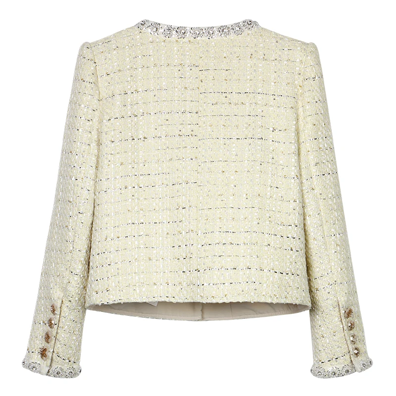 New style, fashionable, light luxury high-end retro heavy industry diamond-inlaid beads small fragrance jacket + slim skirt suit - Image 4