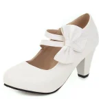 New summer fashion bow single shoes women's chunky heels Mary Jane shoes
