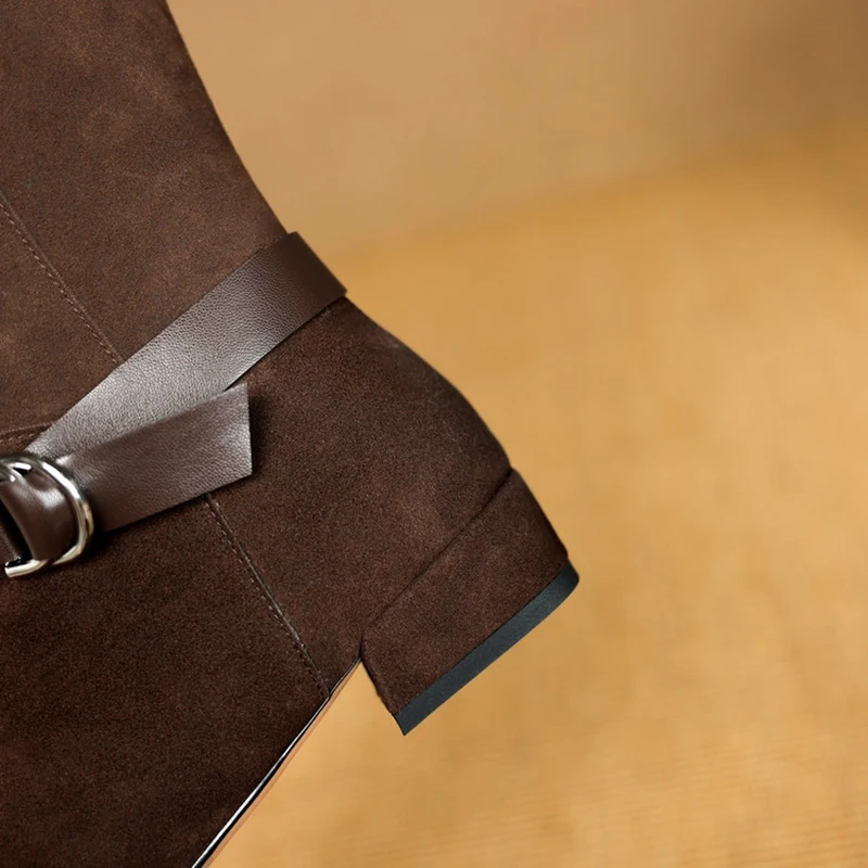 New women's genuine leather cow suede square toe shoes with multi wear and knee high heels, desert western cowboy boots - Image 5