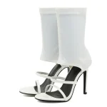 One foot cool boots, summer fashion design, open-toe elastic boots, sandals, women's sexy white hollow out stiletto heels