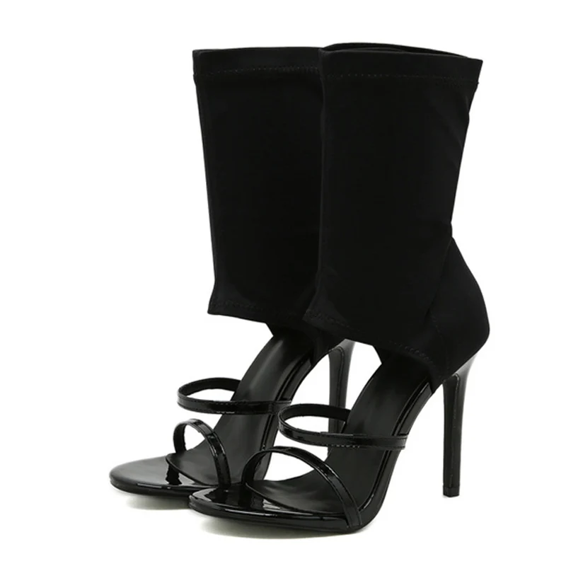 One foot cool boots, summer fashion design, open-toe elastic boots, sandals, women's sexy white hollow out stiletto heels - Image 6