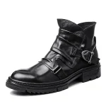 Pleated Buckle Ankle Boots Genuine Leather Retro British Handmade Motorcycle Boots Vintage Shoes