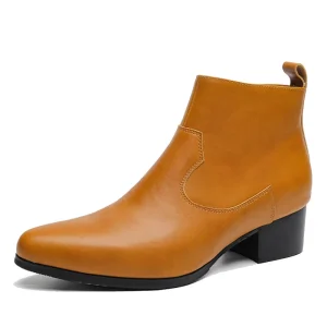 Size 37~44 Men Heightened Shoes Fashion Men High-heeled Boots Genuine Leather Chelsea Ankle Boots High Top Leather Boots