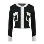 Socialite nail bead color lace blouse 2024 spring new slimming jersey cardigan