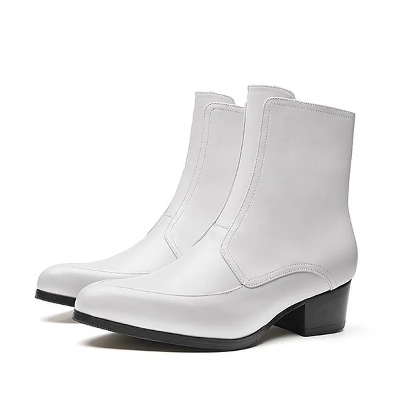 White Boots for Men Genuine Leather Chelsea Ankle Botas 5 Cm High Heels 2025 New Trendy Wedding Drss Suit Increase Men's Shoes - Image 2