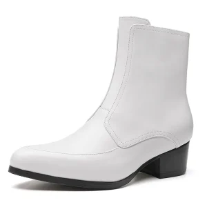 White Boots for Men Genuine Leather Chelsea Ankle Botas 5 Cm High Heels 2025 New Trendy Wedding Drss Suit Increase Men's Shoes