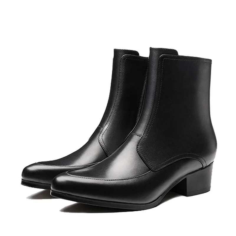 White Boots for Men Genuine Leather Chelsea Ankle Botas 5 Cm High Heels 2025 New Trendy Wedding Drss Suit Increase Men's Shoes - Image 5
