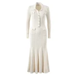 White Fishtail dress Autumn/winter new elegant ribbed slim-fit long-sleeved knit dress