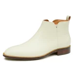White Genuine Leather Chelsea Boots Pointed Toe Cowhide Side Zipper Ankle Boots Spring Autumn British Male Business Dress Shoes