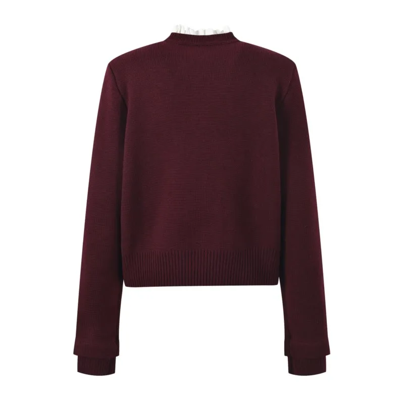 Wine red cardigan sweater sweater 2024 autumn new single-breasted fashion all-match coat - Image 2