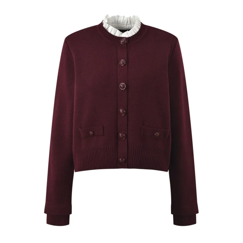 Wine red cardigan sweater sweater 2024 autumn new single-breasted fashion all-match coat