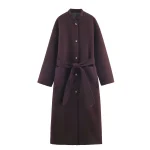 Winter new women's clothing fashion temperament stand collar straight tube slim fit long belt coat jacket