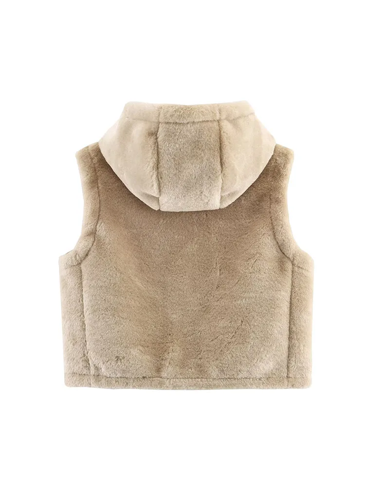 Women Autumn Winter Faux Fur Vest 2025Women New Fashion Button Hooded Fur Vest Coat Female Sleeveless Leisure Warm Outwears - Image 2