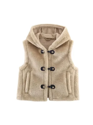 Women Autumn Winter Faux Fur Vest 2025Women New Fashion Button Hooded Fur Vest Coat Female Sleeveless Leisure Warm Outwears