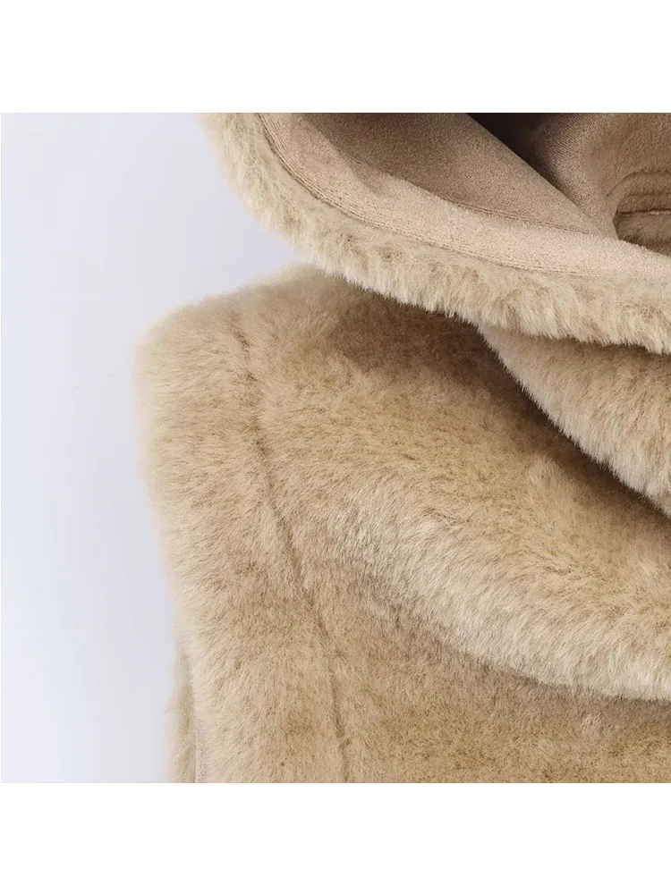 Women Autumn Winter Faux Fur Vest 2025Women New Fashion Button Hooded Fur Vest Coat Female Sleeveless Leisure Warm Outwears - Image 5