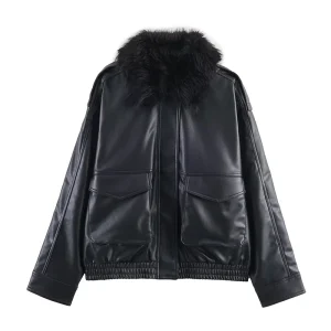 Women Autumn Winter Fur Collar Jacket Faux Leather Casual Loose Coat Female Long Sleeve Jackets For Women Fashion New Outerwears