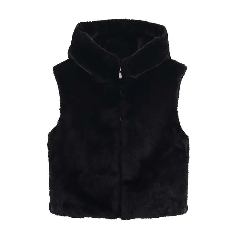 Women Fashion Faux Fur Effect Vest Female Zipper Hooded Sleeveless Jacket Autumn Winter WaistCoat Warm Fluff Short Vests Coat - Image 3