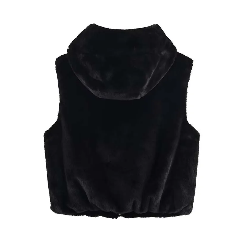 Women Fashion Faux Fur Effect Vest Female Zipper Hooded Sleeveless Jacket Autumn Winter WaistCoat Warm Fluff Short Vests Coat - Image 4